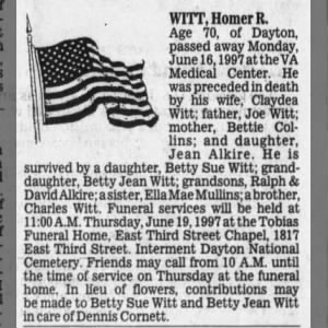 Obituary for Homer R. WITT
